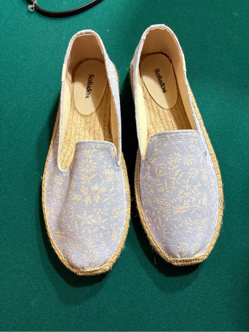 BNIB Soludos Light Blue and Cream Floral Slip-On Espadrilles